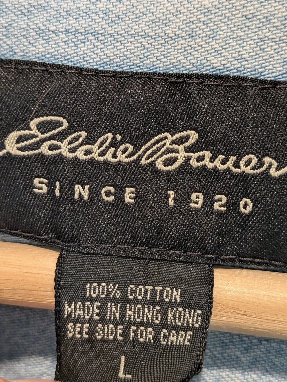 Vintage Eddie Bauer Chambray Denim Shirt 90s Grunge Workwear Faded Wash Large